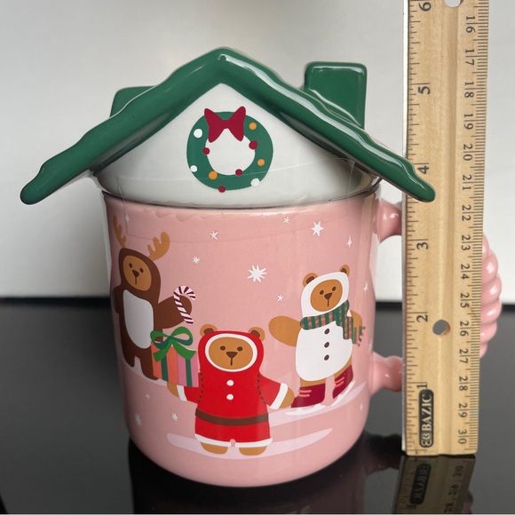 Starbucks Festive Pink Mug with Green Roof Lid - Picture 9 of 9